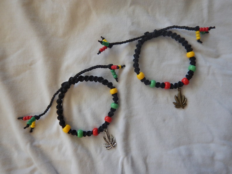 Rasta Bracelet,Hemp Bracelet,Rasta Jewelry,Hippie Jewelry,Reggae Bracelets,Rastafarian Jewelry,Weed Leaf Charms,Pot Leaf,Hemp