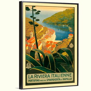 Italy vintage travel poster La Riviera Italienne, boho eclectic decor, travel art, canvas décor gift Idea, housewarming gift