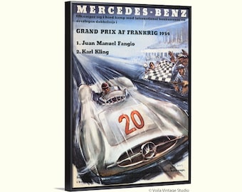 Grandprix Rennauto Poster, Fangio fährt Mercedes Giclee Leinwand, Rennauto Dekor Wandkunst, Auto Werkstatt Geschenk