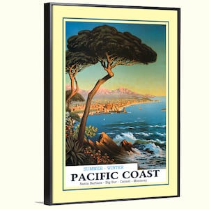 Reisposter Californië Pacific Coast Monterey, Big Sur, Carmel, Santa Barbara vintage reisposter canvas