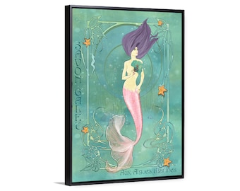 Mermaid art deco original art French vintage advertising, boho decor, giclee canvas art, bathroom, kitchen