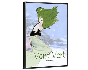 Mermaid French vintage advertising, boho decor, giclee canvas art, bathroom, kitchen
