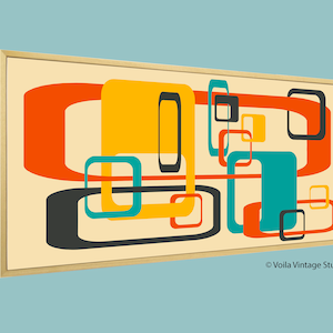 Modern abstract mid-century wall art original creation &quot;carrés d&#39;as&quot;, giclee canvas , modern home decor