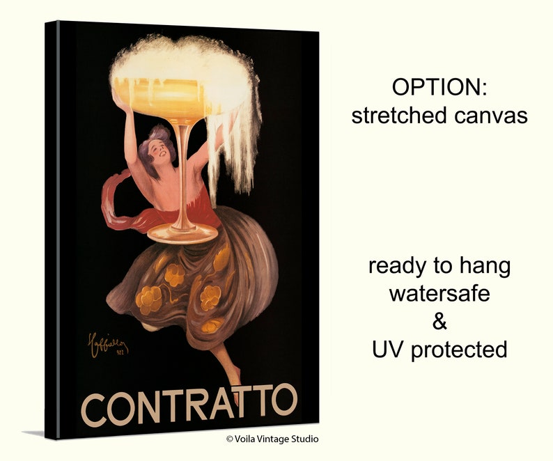 Italian art deco Contratto drink vintage poster by Cappiello, boho bohemian canvas wall art, bar, kitchen decor image 3