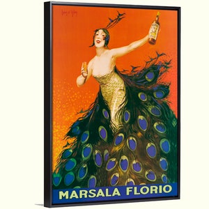 Peacock Italian drink Art deco vintage ad, Marsala poster by L. Cappiello, bar wall art, kitchen, bar, french decor image 1