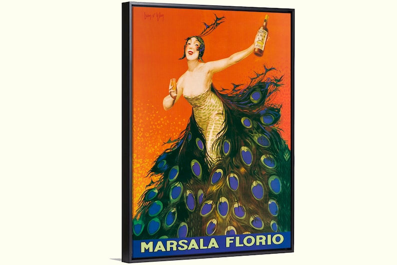 Peacock Italian drink Art deco vintage ad, Marsala poster by L. Cappiello, bar wall art, kitchen, bar, french decor image 1