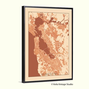 San Francisco map bay area giclee canvas decor voila vintage