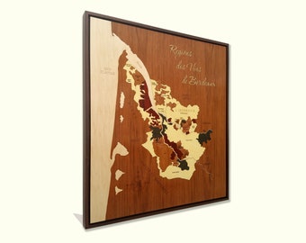 Bordeaux Wine Map Inlay Wood Marquetry Wine Lovers Kitchen Bar Cellar Decor personalize