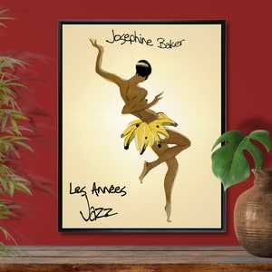 Josephine Baker Art Deco poster "les Annees Jazz", Banana dress French vintage decor, bar decor,