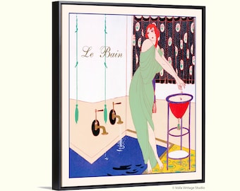 Art Deco vintage bathroom decor "Le Bain" by G. Barbier, boho wall art, watersafe