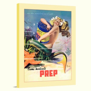 Mermaid Italian Vintage Advertising &quot;Prep&quot;, boho decor Giclee on Canvas, bathroom wall art, housewarming gift