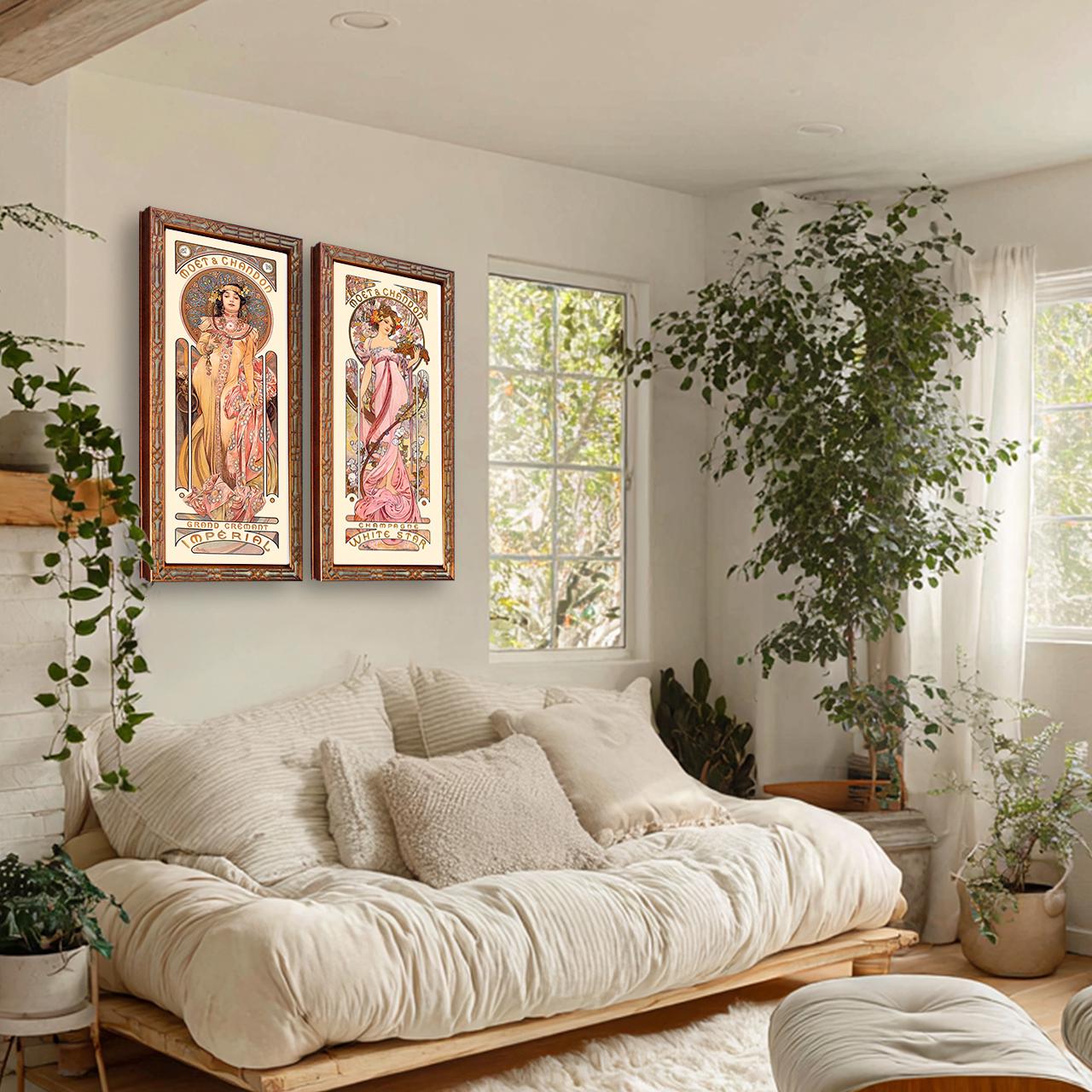 Art Nouveau Mucha Set of 2 French Moet Champagne Advertising