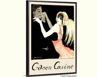 French art deco Casino Odeon, boho style Vintage Advertising, Dancing Couple, Giclee Canvas, wall decor
