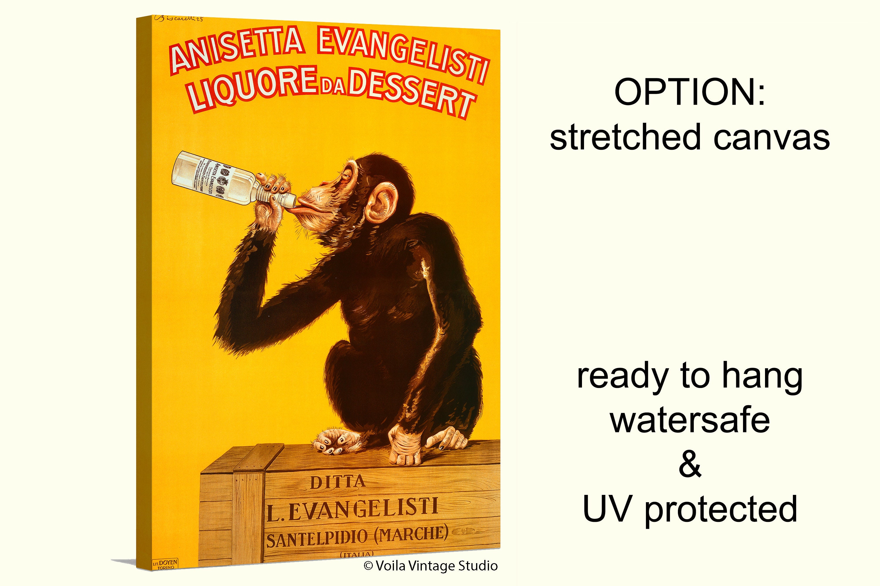 Monkey Drinking Art Deco Italian Vintage Drink Ad Poster, Bar