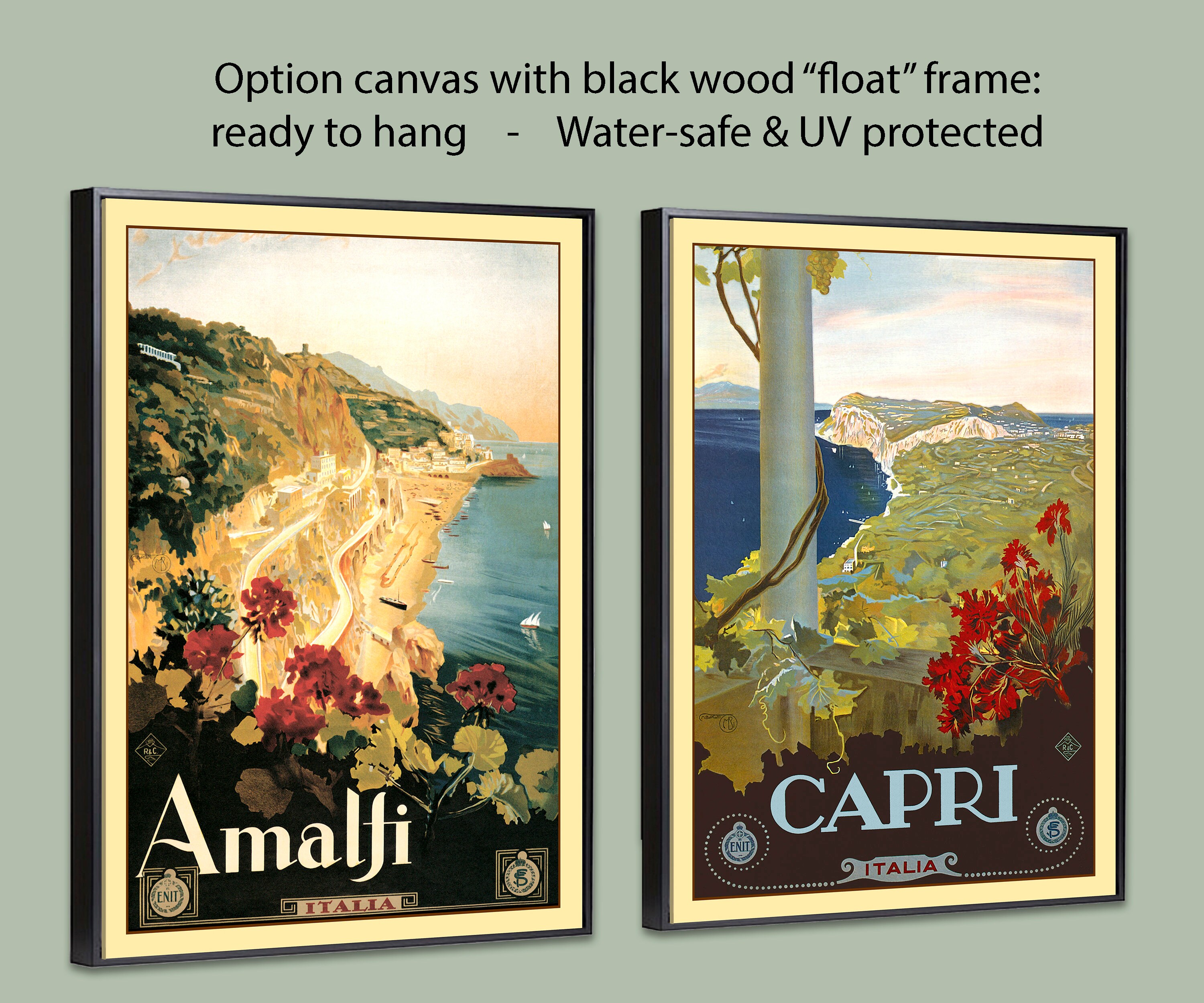 Amalfi & Capri Italy Vintage Travel Poster Set of 2, Giclee