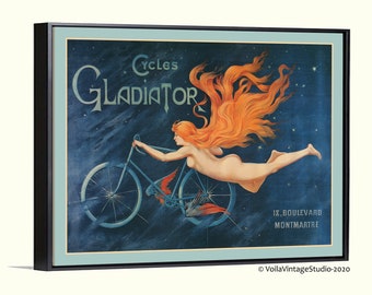 Vintage cycling, French bicycle advertising poster "Gladiator", bike wall art giclee canvas, birthday gift idea