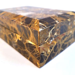 Vintage jewelry trinket box chest tessellated dark travertine stone
