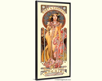 Art Nouveau Mucha Champagne &quot;Moet Imperial&quot;, boho romantisch Frans decor, keuken, badkamer, slaapkamer, café-restaurantdecor housewarmingcadeau