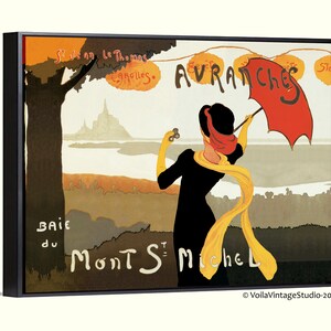 Cartaz de viagem vintage art déco francês Mont Saint Michel e cidade de Avranches, paisagem, boho, publicidade vintage, decoração de parede em tela giclée