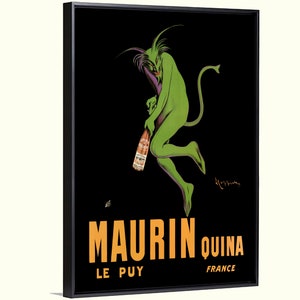 French drink Art deco Maurin ad giclee canvas, green devil absinthe poster by Cappiello, wet bar wall art, kitchen, bar decor