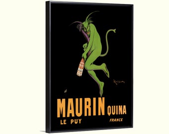 French drink Art deco Maurin ad giclee canvas, green devil absinthe poster by Cappiello, wet bar, kitchen, bar decor