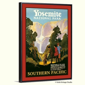 Yosemite California vintage travel poster, Southern Pacific advertising, boho eclectic wall art decor