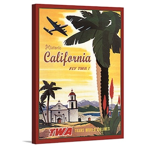 California mission retro travel poster, boho decor vintage advertising giclee canvas, California mission Art