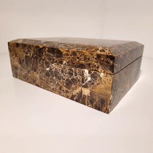 Vintage large jewelry trinket box chest tessellated dark travertine stone