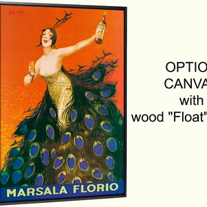 Peacock Italian drink Art deco vintage ad, Marsala poster by L. Cappiello, bar wall art, kitchen, bar, french decor add a float frame