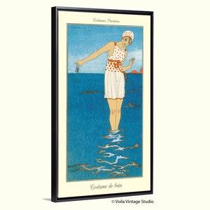 Ilustración art déco vintage de moda francesa "Traje de baño" de Georges Barbier (1913)