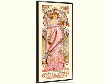 Art Nouveau Mucha Champagne &quot;Moet White Star&quot;, boho romantic French decor, kitchen, bathroom, bedroom, cafe décor, housewarming gift