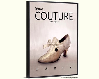 Retro shoe Fashion French art deco "Couture", boho bohemian style Vintage Advertising, Fashion wall art Giclee Canvas, wall decor