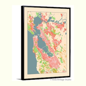 San Francisco Map Bay Area Map Decorative Art Map Canvas Wall Art San Francisco Art Travel California House Warming Gift