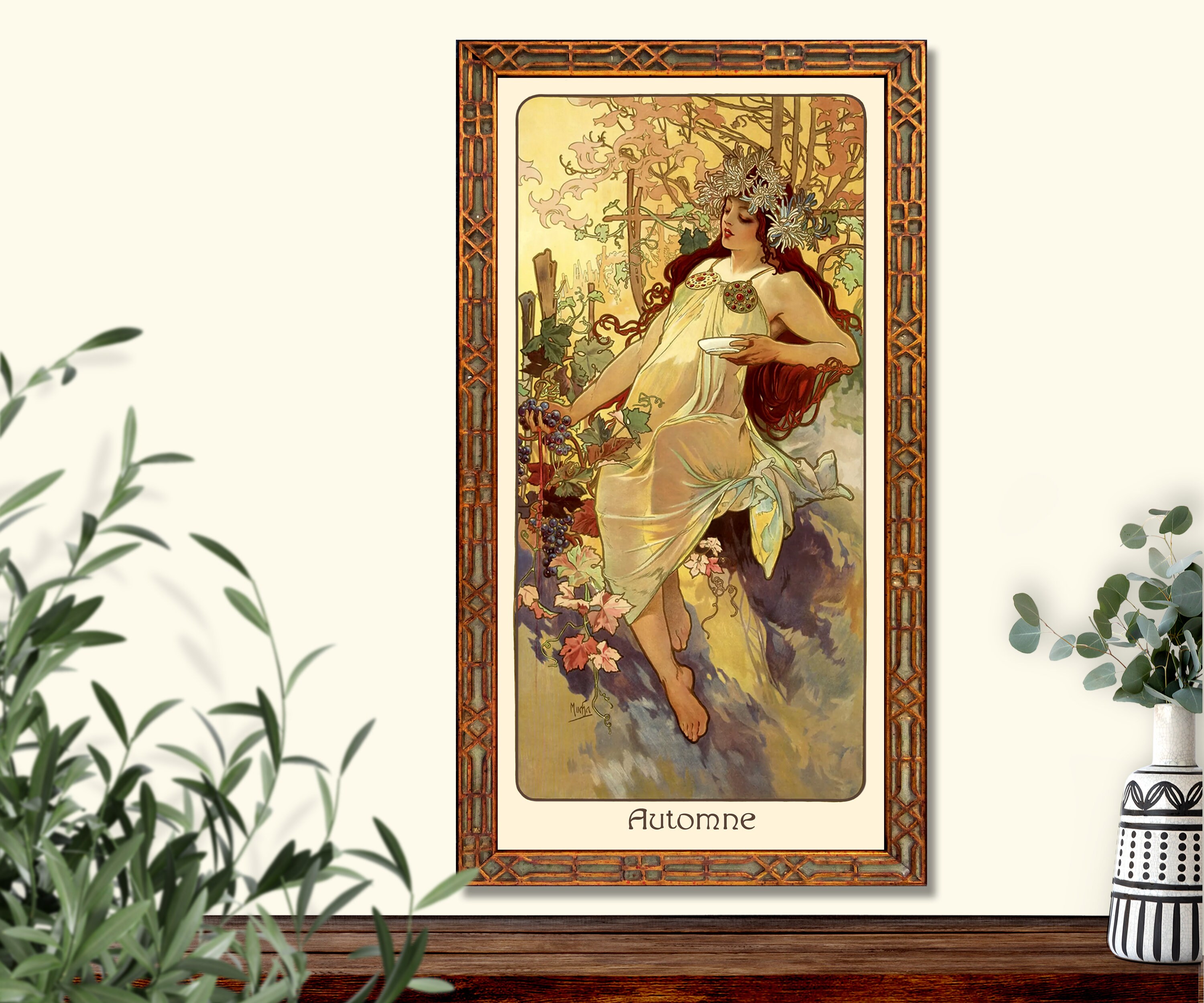 Art Nouveau Mucha "Autumn" (L'Automne) giclees art print, housewarming gift, bathroom, bedroom, cafe restaurant décor