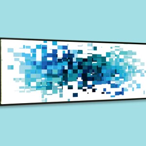 Mid century Modern abstract wall art original creation &quot;l&#39;envol bleu&quot;, giclee canvas, modern home decor