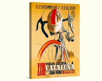 Bike ad Tour de Cataluna Spanish Vintage Advertising Giclee on Canvas bicycling ad wall decor