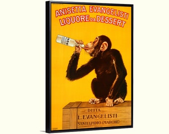 Monkey drinking Art deco Italian vintage drink ad poster, bar, kitchen, decor, wall art cafe décor