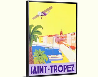 Saint Tropez, French art deco travel poster, boho style Vintage Advertising, Giclee Canvas, wall decor