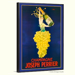 Manifesto pubblicitario vintage di Champagne francese Joseph Perrier, art deco, arredamento boho boho, stampa su tela, bar, arte murale della cucina