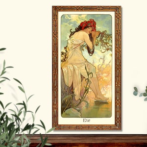 Art Nouveau Mucha "Lato" (L'été) giclees Art Print, prezent na parapetówkę, łazienka, sypialnia, wystrój kawiarni i restauracji
