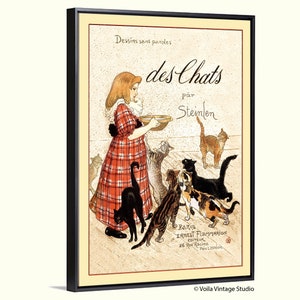 "Katze Vintage französisches Art Deco Buch Cover Plakat ""Des Chats"" von Steinlein, Boho eklektische Kunst."