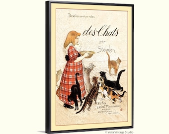 Cat vintage French Art Deco book cover poster "Des Chats" by Steinlein, boho eclectic wall art decor