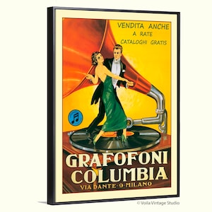 Grafofoni Columbia Dancing Couple Italian vintage poster dance gramophone