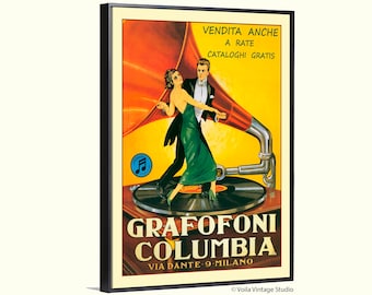Grafofoni Columbia Dancing Couple Italian vintage poster dance gramophone