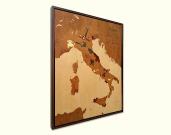 Italy Wine Map Inlay Wood Marquetry Wine Lovers Kitchen Bar Cellar Decor personalize