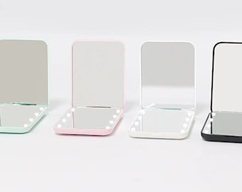 Chic compact LED Mirror | x1 and x2 Mirror | Pink, Black, Mint Green & White | Handbag Mirror | Compact Mirror | Magnifying Mirror