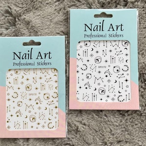 Nail Decals | Nail Art Stickers | Nail Stickers - Black & Gold | Easy Application Nail Stickers | Stickers | Constellation Stickers