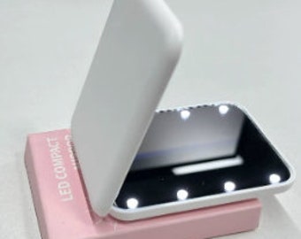 Chic compact LED Mirror | x1 and x2 Mirror | Pink, Black, Mint Green & White | Handbag Mirror | Compact Mirror | Magnifying Mirror