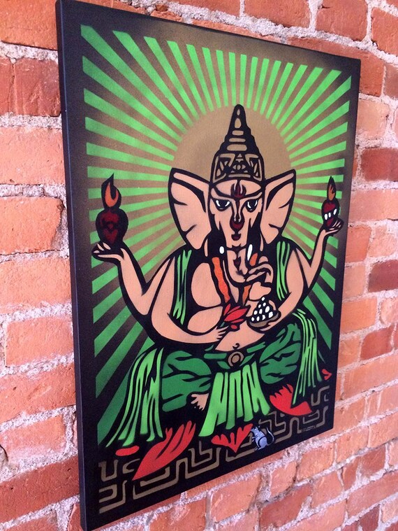 Ganesha Sacred Heart Original Painting — Spray Paint Stencil Art on Canvas, Hindu Catholic Fusion, 18x24 Son of Shambhavi