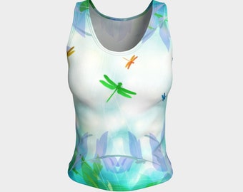 Dragonfly Dreams Tank Top, Fitted Tank Top, Athletic Tank Top, Tank Tops for Women, Yoga Tank Top,Workout Tank Top, Watercolor Tank, Pastels